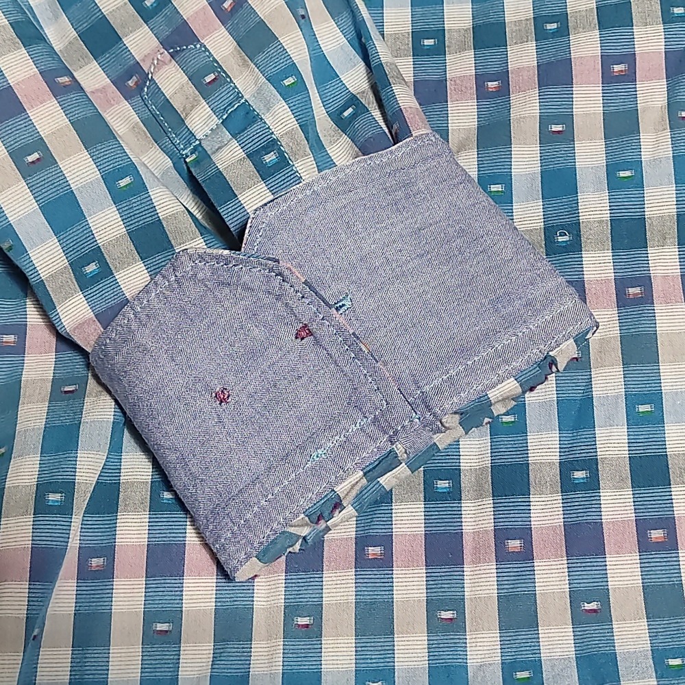 TOMMY BAHAMA JEANS ISLAND MODERN‎ FIT Men XL Blue Geo Check Cotton Shirt EUC - Picture 13 of 15
